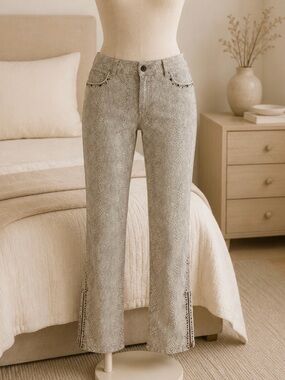 WHB Market Beaded Accent Grey Snakeskin Print Skinny Crop Jeans Size 10